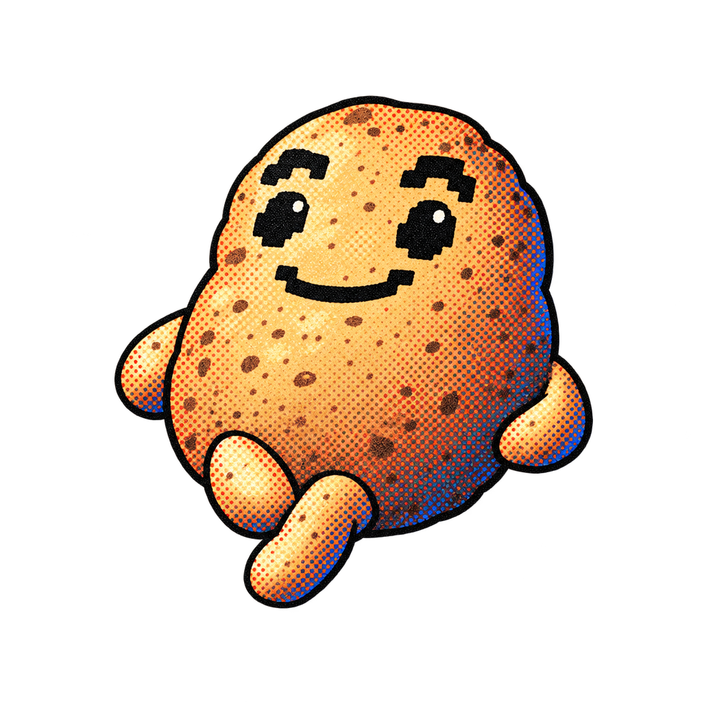 Round cutout of the Potato Mode mascot, smiling